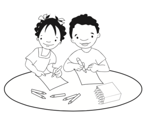 Niña y niño escriben en hojas.png