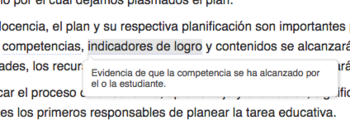 Muestra de palabras incluidas en glosario, subrayada y mostrando definición
