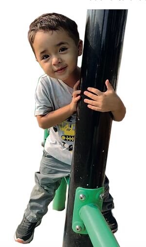 Niño preescolar juega en sube y baja.