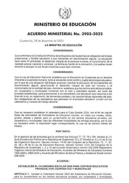 Archivo:Acuerdo Ministerial 3903-2023 Calendario escolar privados, por cooperativa y municipales.pdf