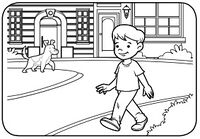 NIño ve perro en calle