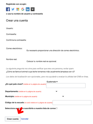 Crear una cuenta - móvil